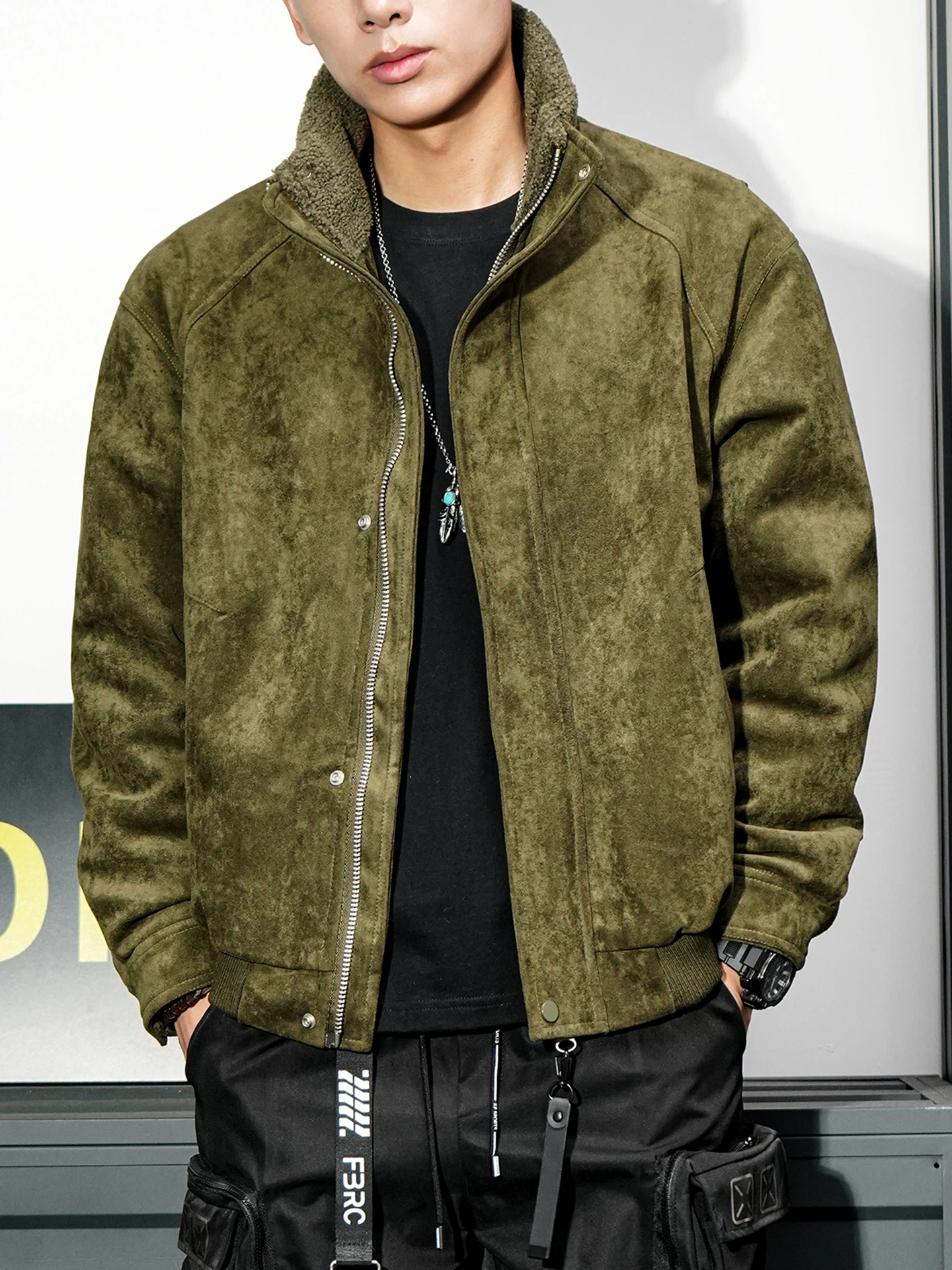 

Ретро американский кожаный джет Yan Zheng Thiened Fce на подкладке с воротником-стойкой, мужской повседневный свободный зимний теплый модный бренд