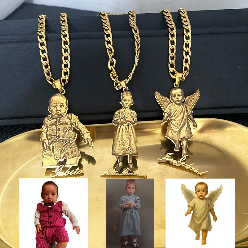 

Custom Picture Name Photo Tag Pendant Necklace Stainless Steel Personalised Portrait Silver Gold Necklace Jewelry Cuban Chain