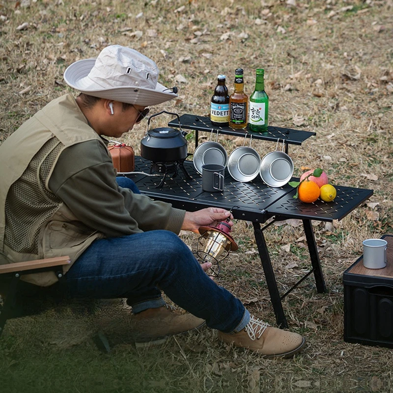 Outdoor IGT Tactical Table Portable Folding Table Camping Multifunctional Coffee Table Double Shelf Picnic Dining Table New