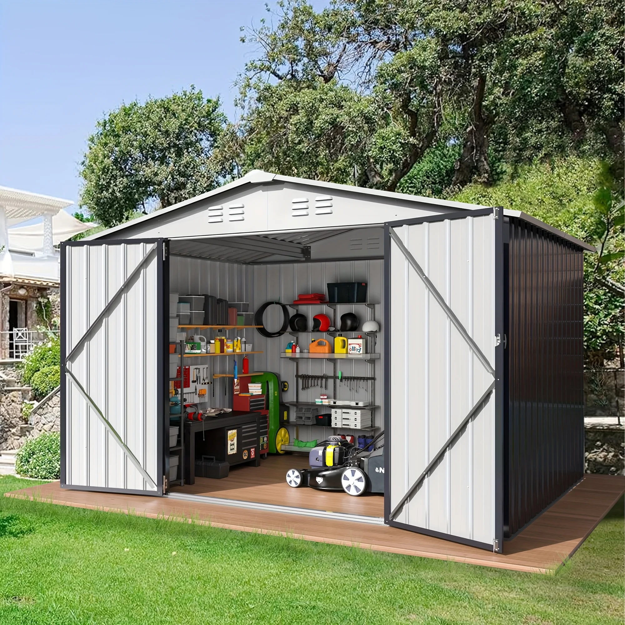 

Polar Aurora 10x10 FT Outdoor Storage Shed, Metal Garden Shed with with Updated Frame Structure, Tool Sheds for Backyard Garden