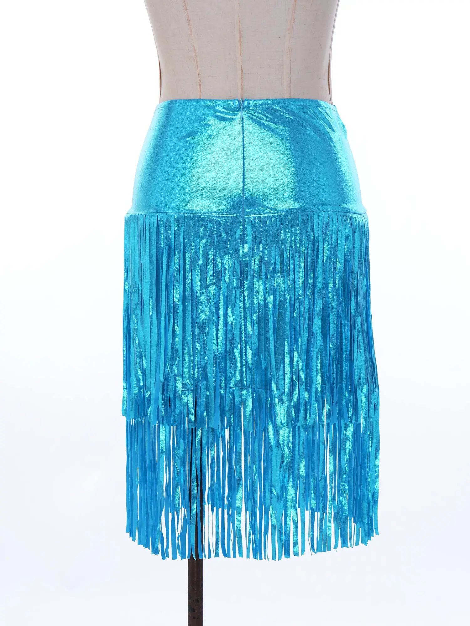 Women Metallic Shiny Fringed Midi Skirt High Waist Bodycon Pencil Skirt Lyrical Belly Dance Costume for Hip Hop Disco Dance view 4
