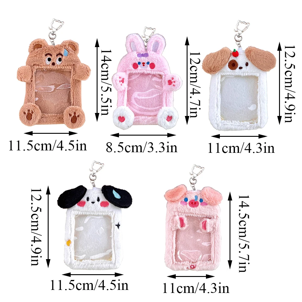 Cartoon Plush Idol Photo Protector Case With Buckle Cute Animal Shape ID Bank Card Holder Star Chasing Pendant Card Cover INS