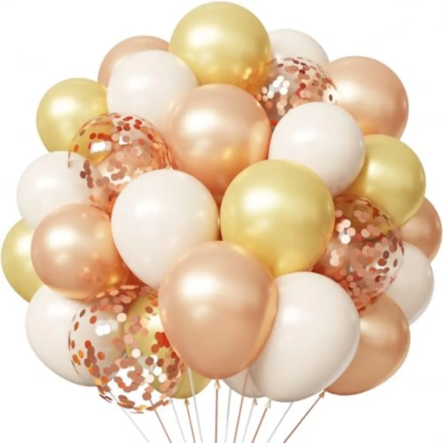 Rose Gold Balloons 55 PCS Rose Gold and White Balloons 12inch Confetti Balloons for Engagement Bridal Wedding Birthday Party