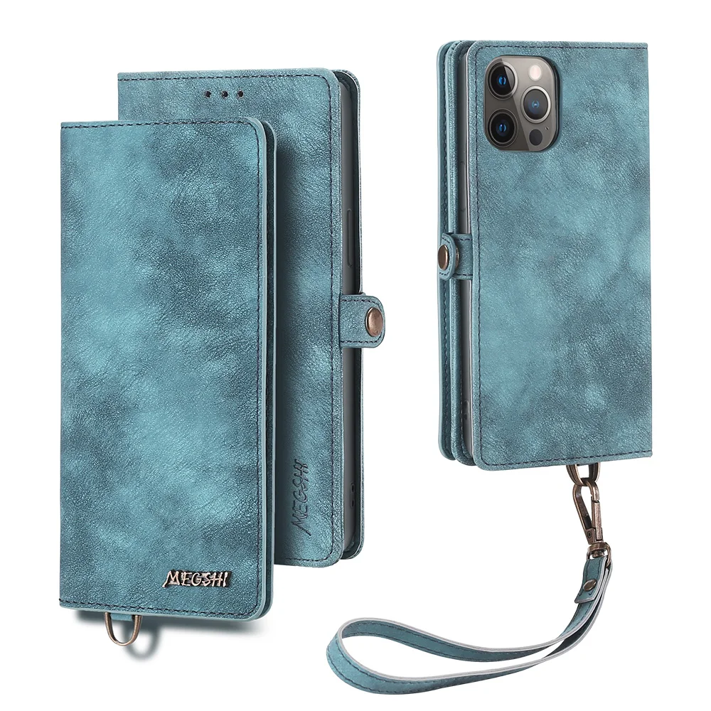 

MEGSHI Luxury Detachable Wallet Case for iPhone 15 Pro Max XR XS Max 11 12 Pro 13 Mini 14 Plus Magnetic Clasp Flip Leather Case