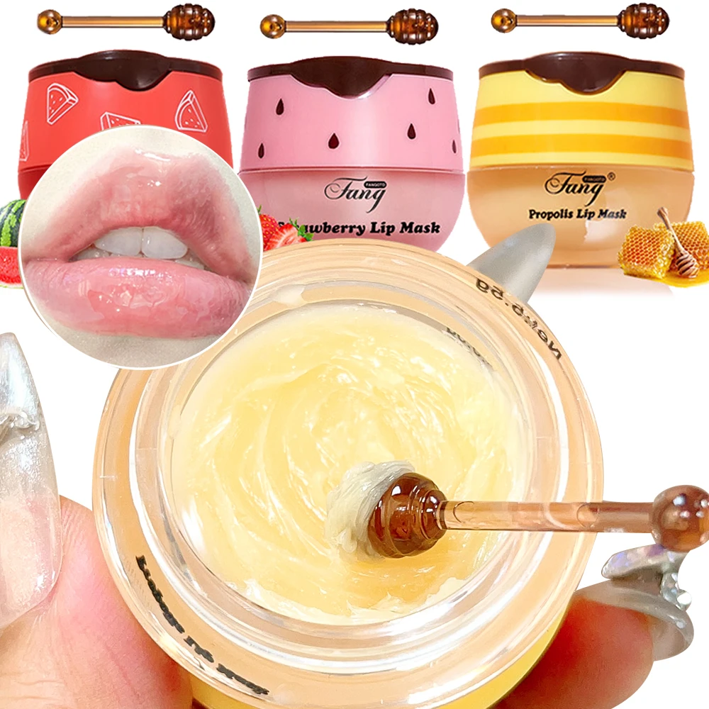 New Hydrating Lip Mask Deeply Moisturizing Honey Strawberry Lip Gloss Base Dead Skin Removal Lips Plumper Gloss Lips Care Makeup