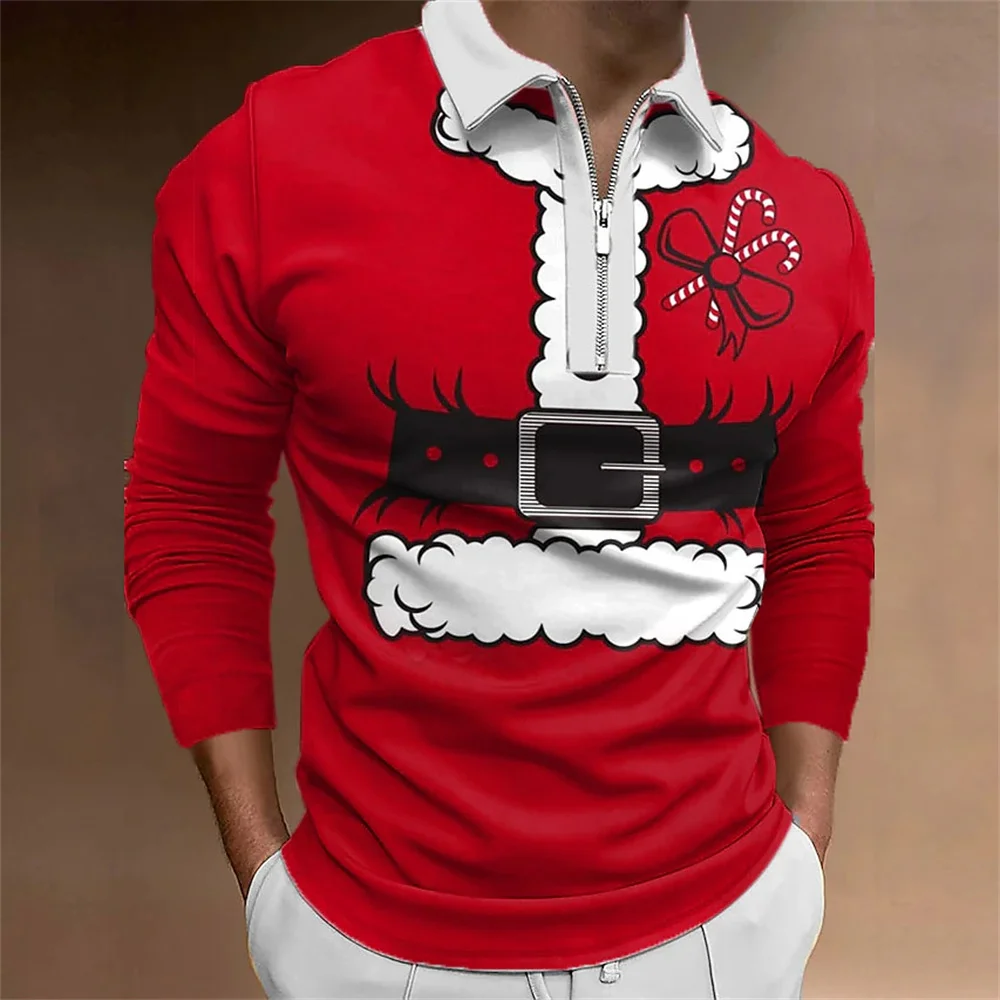 Natale 2024 Abbigliamento da golf Uomo Pupazzo di neve Anime Stampa grafica Novità Polo con risvolto Top Moda Cerniera T-shirt a maniche lunghe Uomo