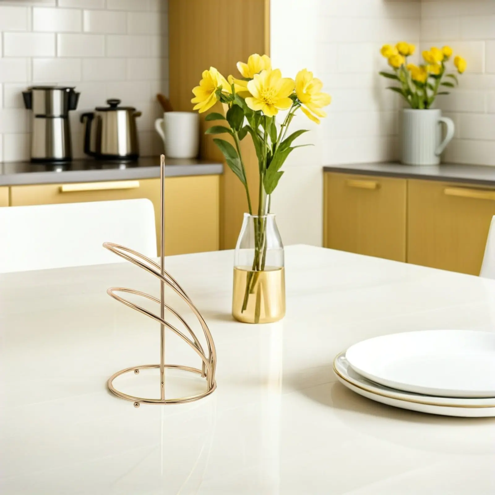 Metal Paper Towel Holder Countertop Golden Freestanding Kitchen Organizer Paper Roll Holder Table Tissue Stand Stable Decorative