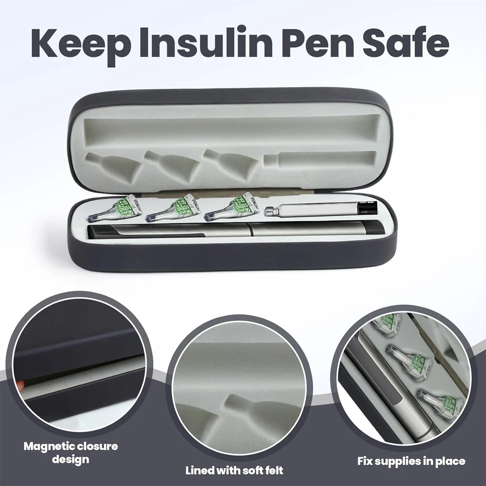 Hard Shell Insulin Pen Case, Compact Storage Holder for 1 Pen 3 Needles 1 Cartridge, Diabetic Supplies Daily Travel Use