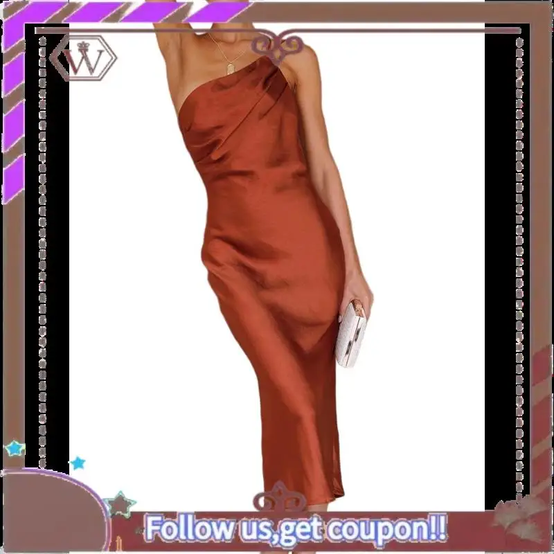 

A95D-Women's Suspender Mid-Waist Dress Solid Color Low Back Tie Hollow Elegant Off-Shoulder Mid-Length Dress