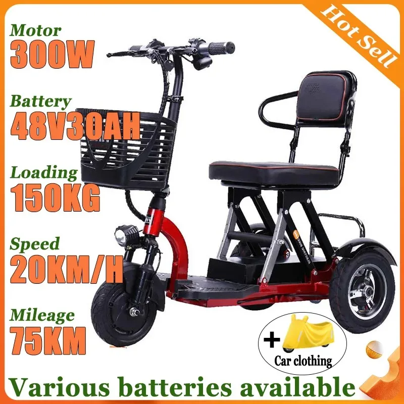 Folding Elderly Electric Tricycle Leisure Disabled Electric Scooter Portable Comfortable Seats Commuting Adult Mobility Scooter