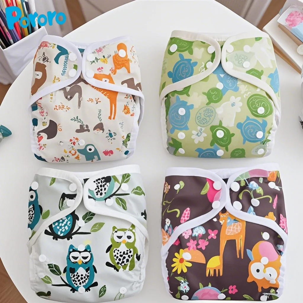

Pororo Baby Eco Diapers Suede Fabric With Budget Two-Piece Bamboo Diaper Stitched in Place Waterproof Fabric Reusable For 1-3Y