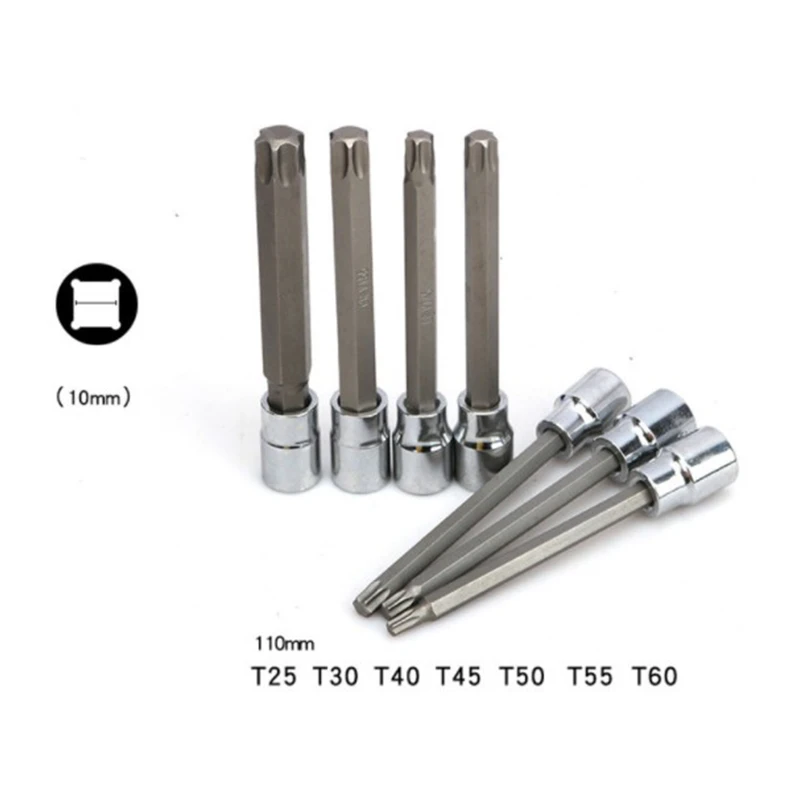 A96I-7Pcs/Set 3/8 Inch Socket Tool Set Drive Extra Long Torx Star Bit Sockets Set T25 T30 T40 T45 T50 T55 T60 Narzędzia ręczne