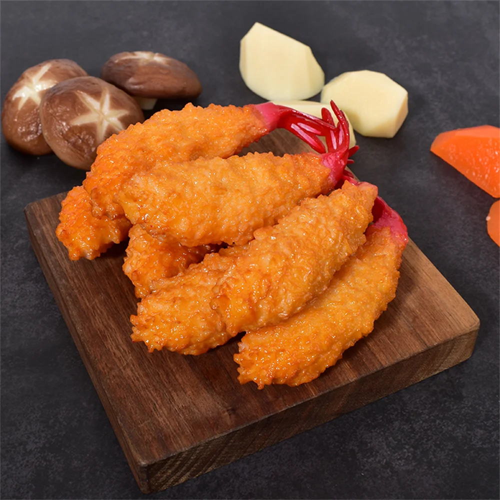 Accesorios de exhibición de alimentos artificiales, mueble de cocina, hotel, comedor, restaurante, decoración tempura, simulación falsa, modelo de camarones fritos