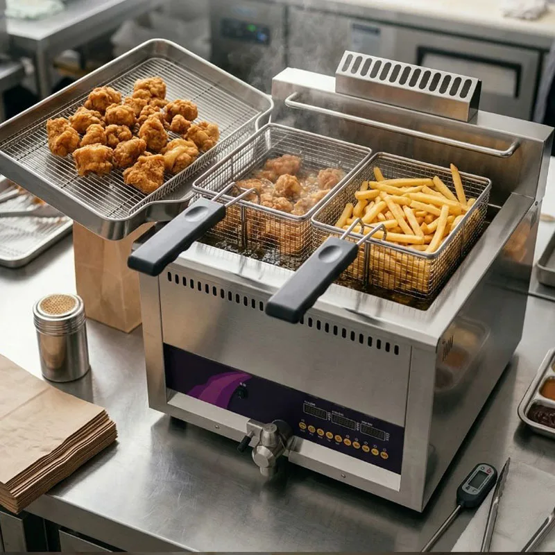 Commercial Large Capacity Electric Deep Fryer, Automatic Electric Frying Machine for Chicken, French Fries, Fried Dough Sticks - view 6