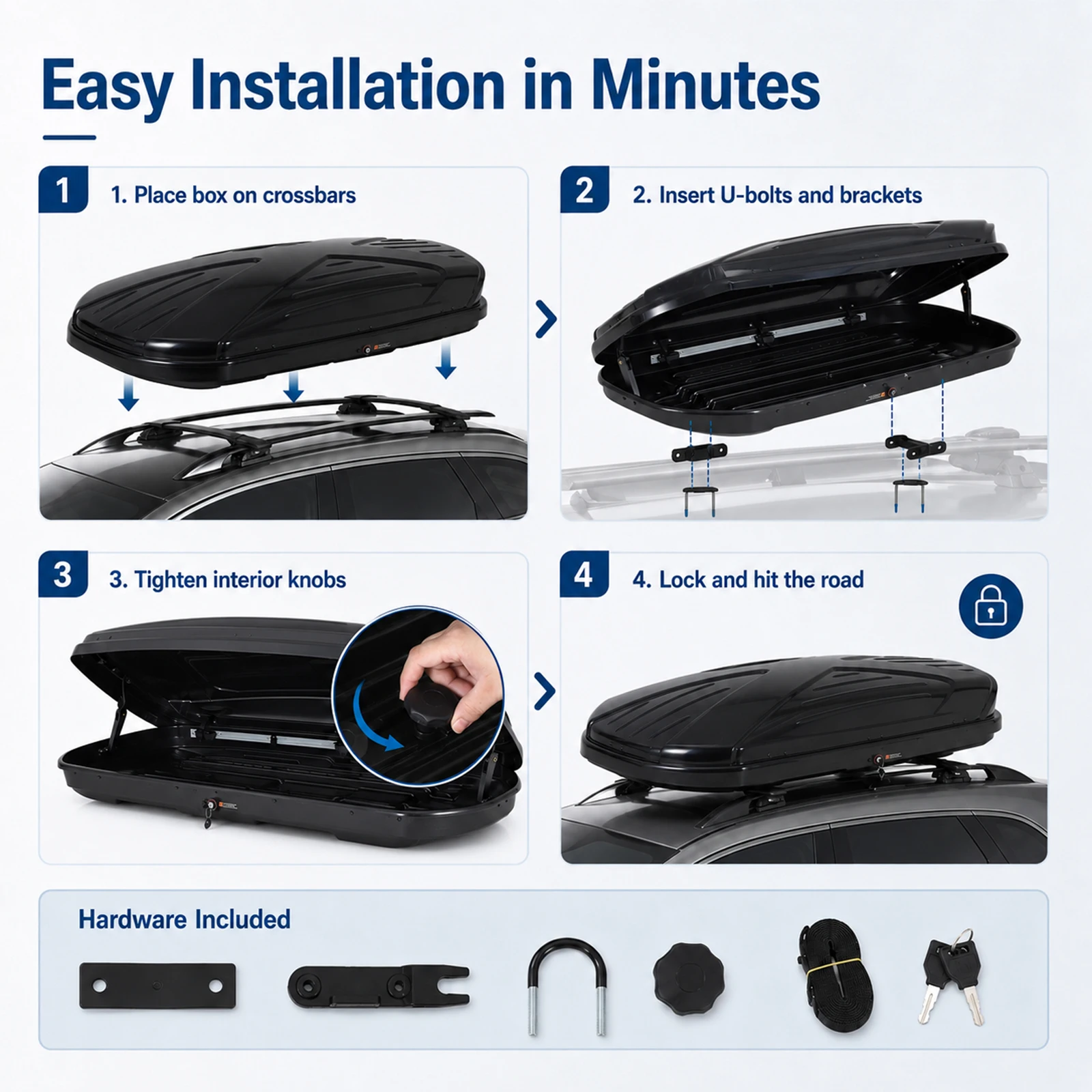 Hard Shell Roof Cargo Box, Rooftop Cargo Carrier for Car SUV with Crossbars, Lockable Roof Box with 2 Keys, 165 lbs Load