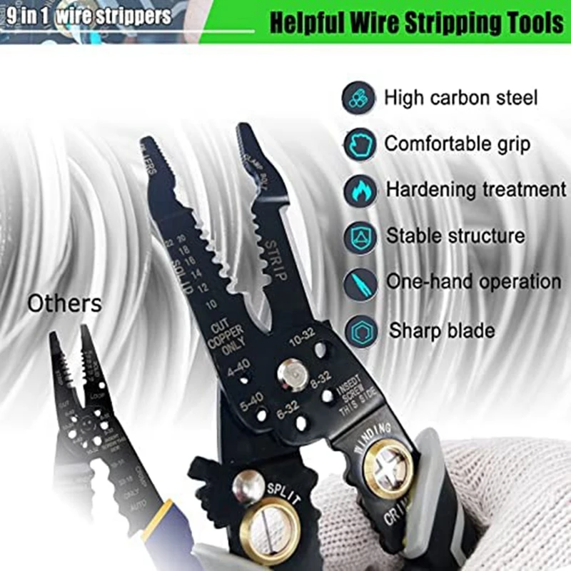9 In 1, 8 Inch Wire Cutting Tool Parts For Wire Stripping Cutting With Wire Splitting And Winding Function