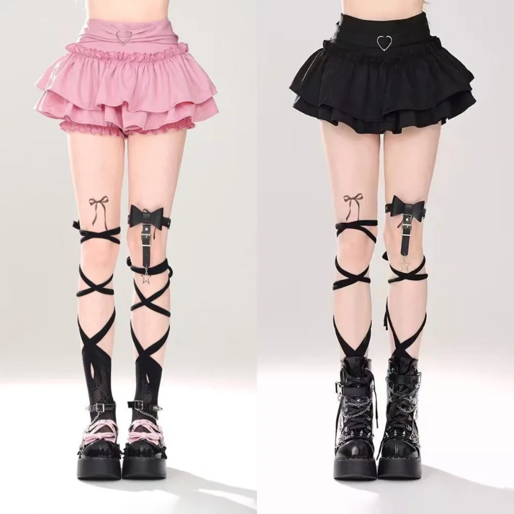 Koreaanse Japanse Ruches A-Line Rok Hoge Taille Roze Mini Geplooide Rokken Sweet Style Black Party Rokken Vrouwen