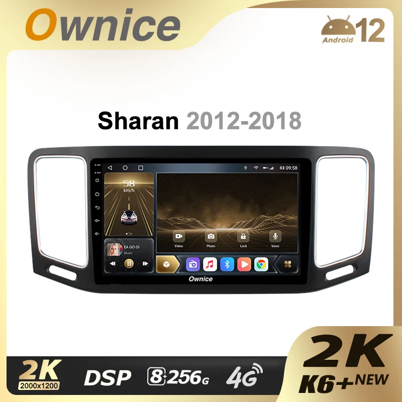 Ownice K6+ 2K Head Unit for VW Volkswagen Sharan 2012 - 2018 Android 12.0 Car Multimedia Radio GPS Video Audio Player 8G+256GB