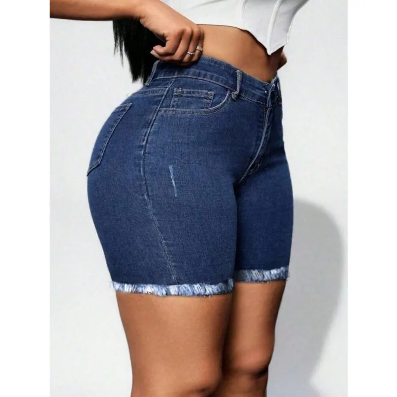 Shorts de Mezclilla Elástica Azul Oscuro Estilo Europeo y Americano 2026, Sencillos y Elegantes Ideal para citas, desplazamientos y uso diario elegante. Casual