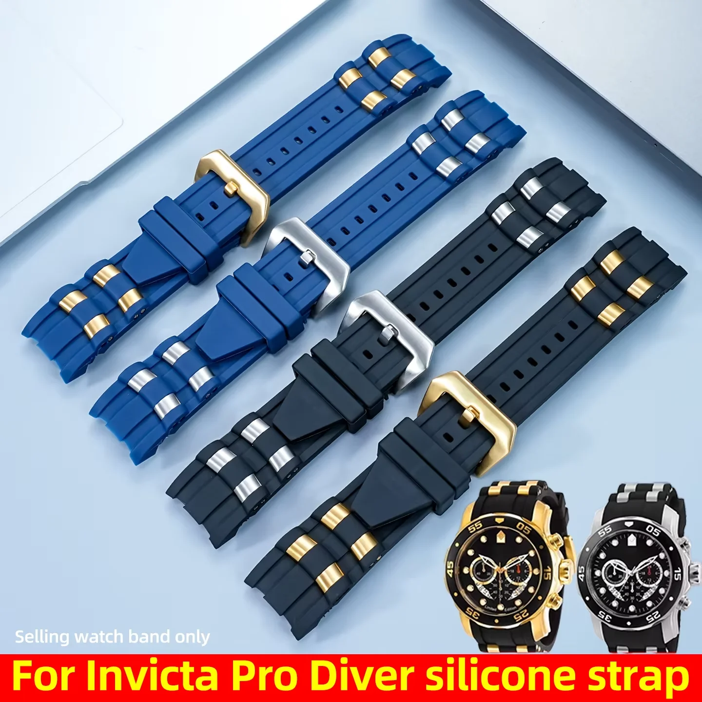 

Rubber Watch strap accessories compatible for Invicta Russian Professional Divers silicone metal pellet wristband bracelet 26mm