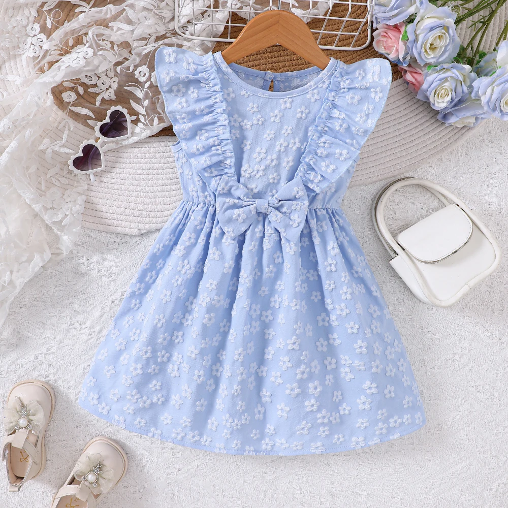 Girls' Spring/Summer 3D Jacquard Bow Dress