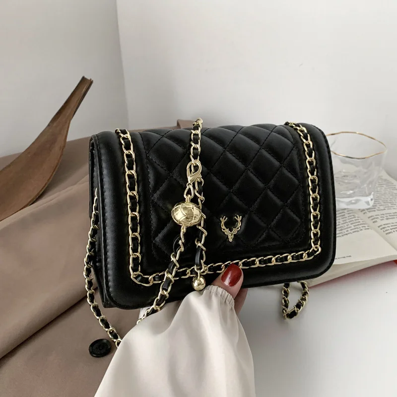 

Luxury Diamond Lattice Beading Chain Crossbody Bags For Women Stylish Applique Shoulder Bag Lady Purses and Handbags 2022 Trend