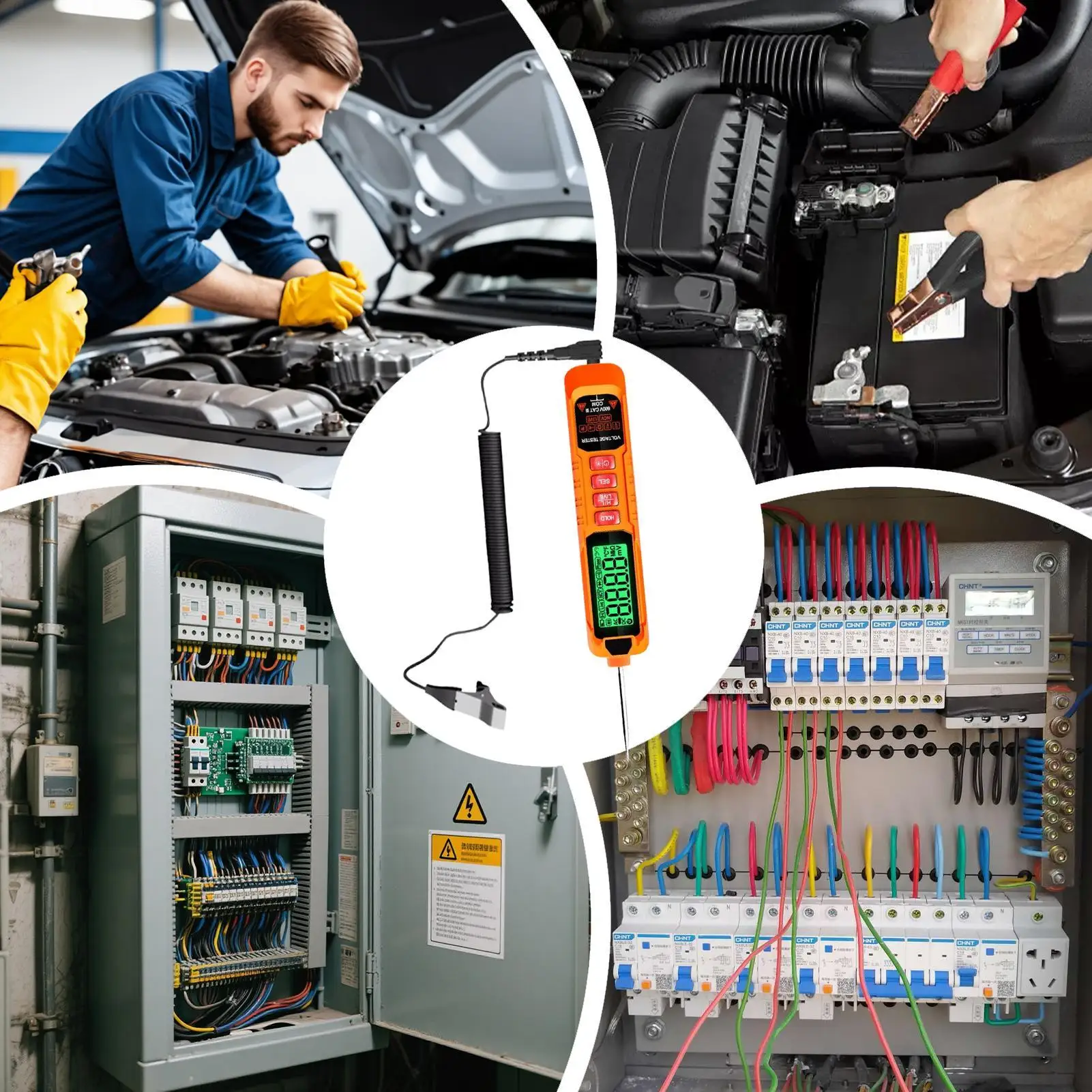 Probador de voltaje CC, Detector portátil, pantalla Digital LED, probador de voltaje de batería con cable de resorte extendido y sonda para remolque RV