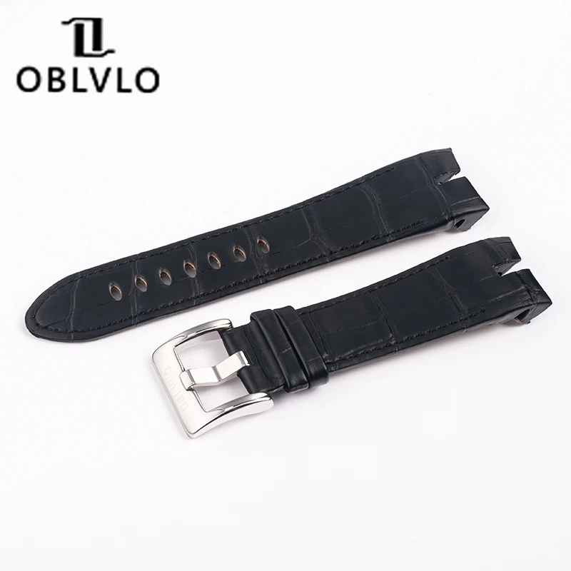 OBLVLO RM Series Black And Brown Genuine Calfskin Leather Strap Strap Width 25mm With Free Repair Tools Niddle buckle