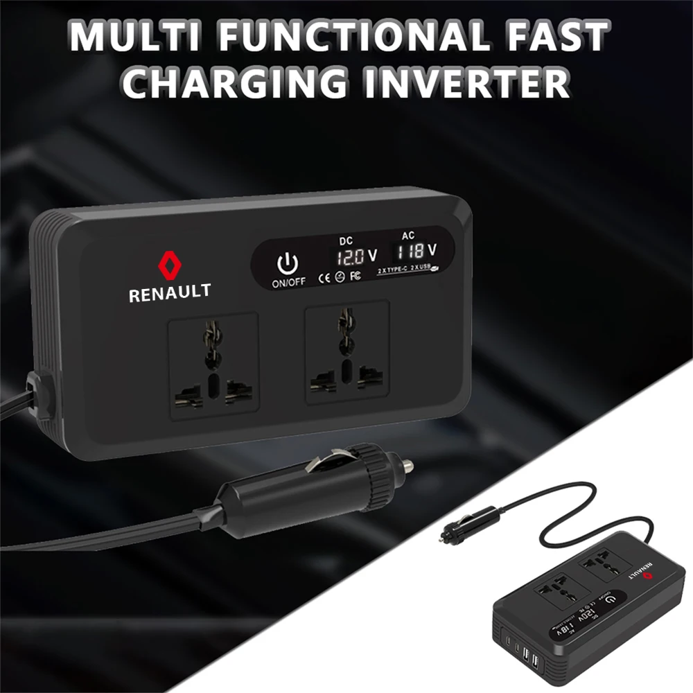 

Автомобильный инвертор 200 Вт, преобразователь USB Type-C, адаптер для быстрой зарядки, розетка европейского стандарта для Renault Espace 5 Kadjar Koleos Captur Megane Talisman