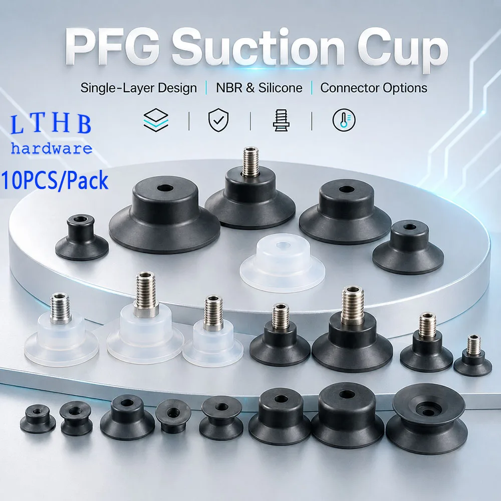 10PCS Pneumatic Vacuum Suction Cup PFG with Fitting Silicone/NBR Suction Nozzle for Injection Molding Machine Automated Handling