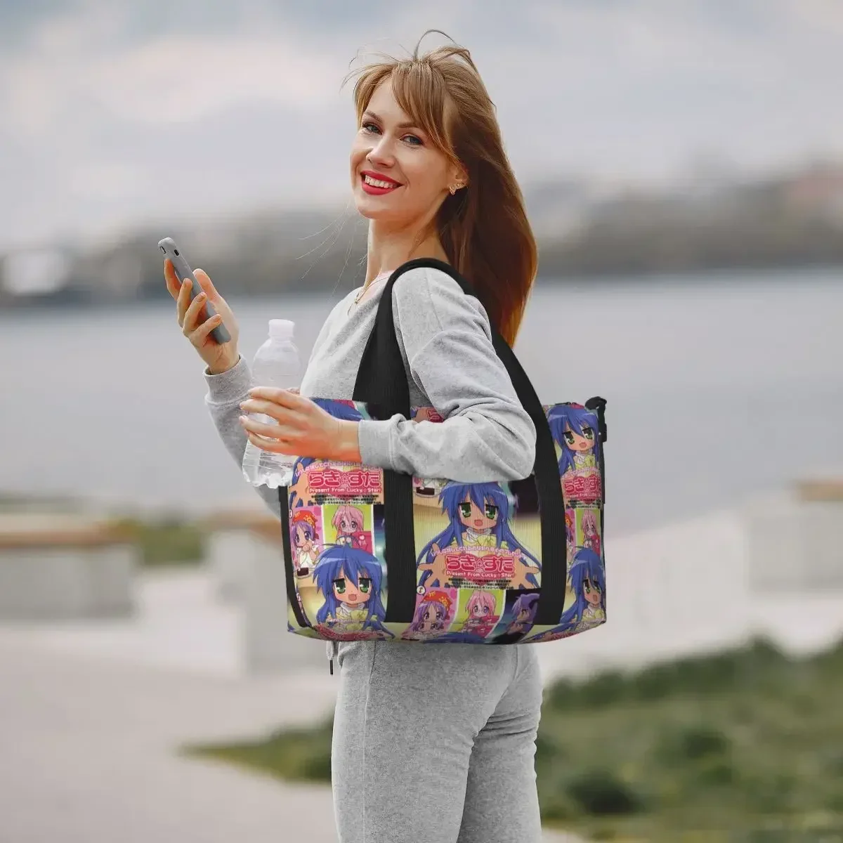 

Kawaii Lucky Star Anime Japanese Game Beach Travel Bag Large Capacity Tote Bags for Gym Yoga Women Shopping Duffle Shoulder Bag