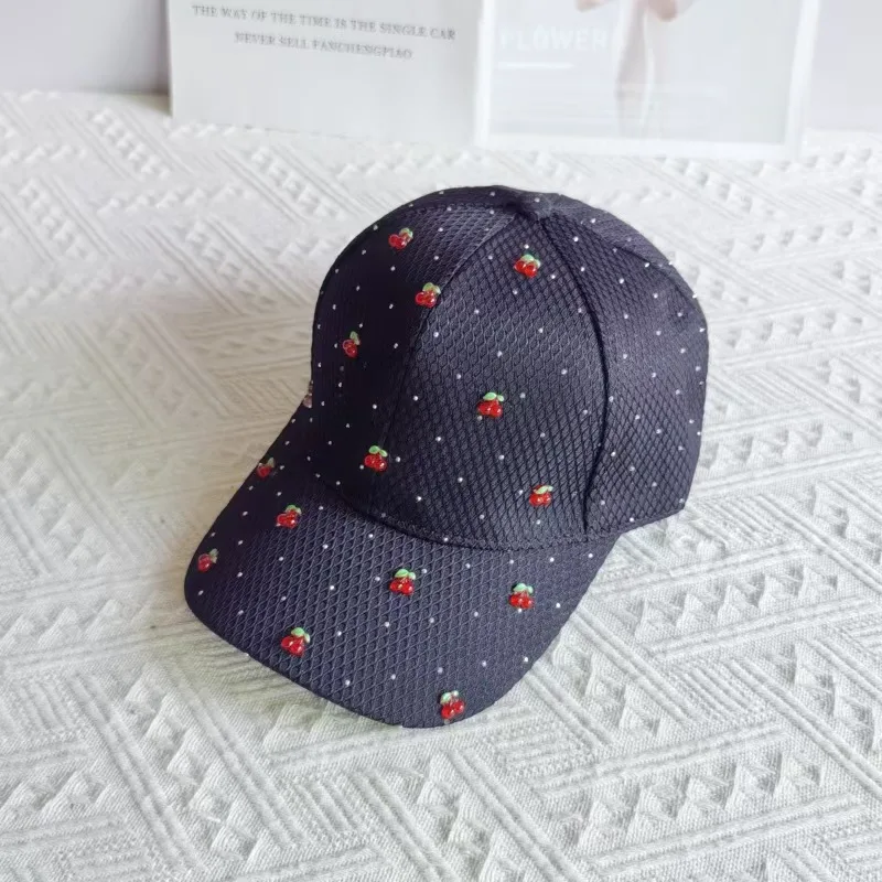 Waffle Pattern Cherry Sweet and Elegant Baseball Cap Sun Hat Duckbill Hat