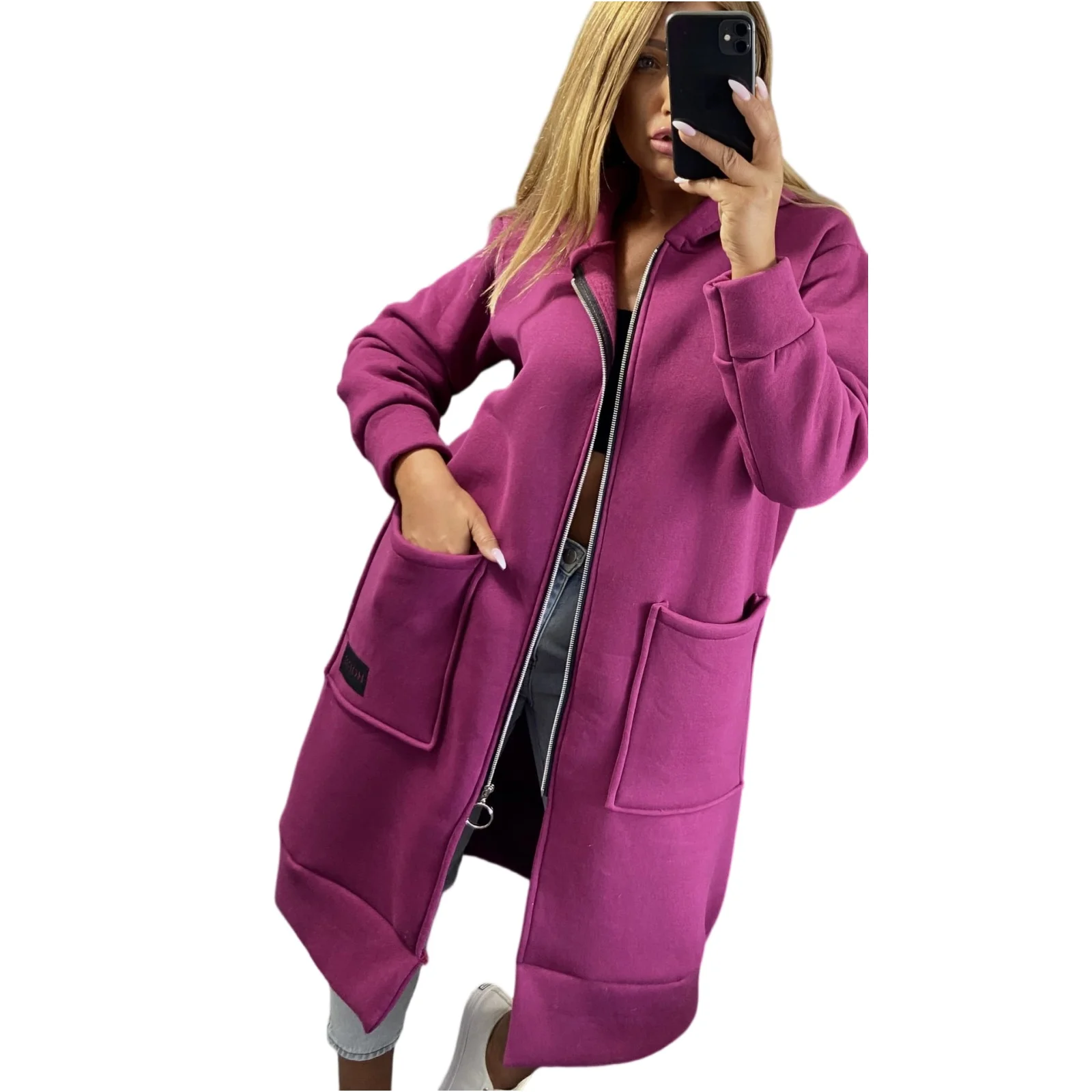 

Plus Size Atumn Winter Fashion Women's Elegant Loose Warm Coat Ladies Splicing Casual Commuting Style Hooded Zipper Hoodie