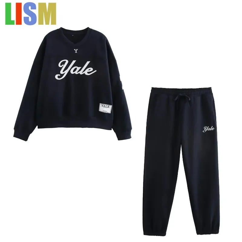 

LISM tracksuit for Women's Print Tops and Pants Suits Long-sleeved Tops Elastic Waist Leggings Spring Summer New Chic Suits