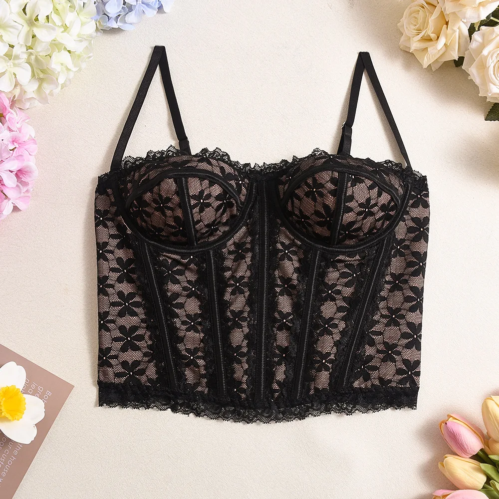 

Sexy Lingеrie Sleeveless Lace Crop Tops Chic Camisole Fit Bustier Top Slim Body Shaper Women's Evening Corset Clothes Y2k Summer