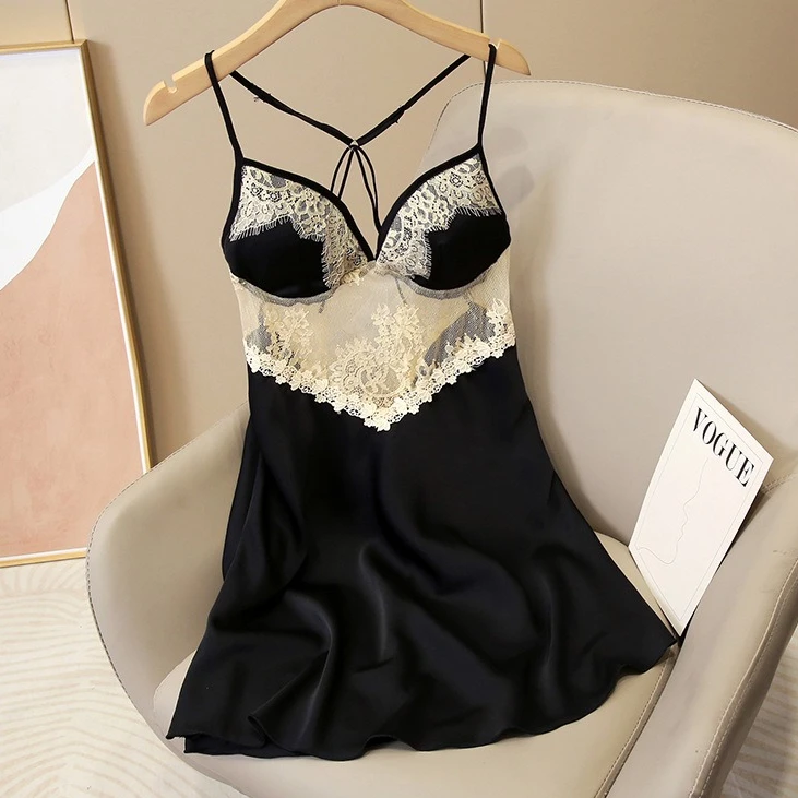 

Lace Chemise Nightdress Sleepwear Womens Dressing Gown Sexy Strap Nightgown Summer Silky Satin Sleepdress Loungewear Home Dress