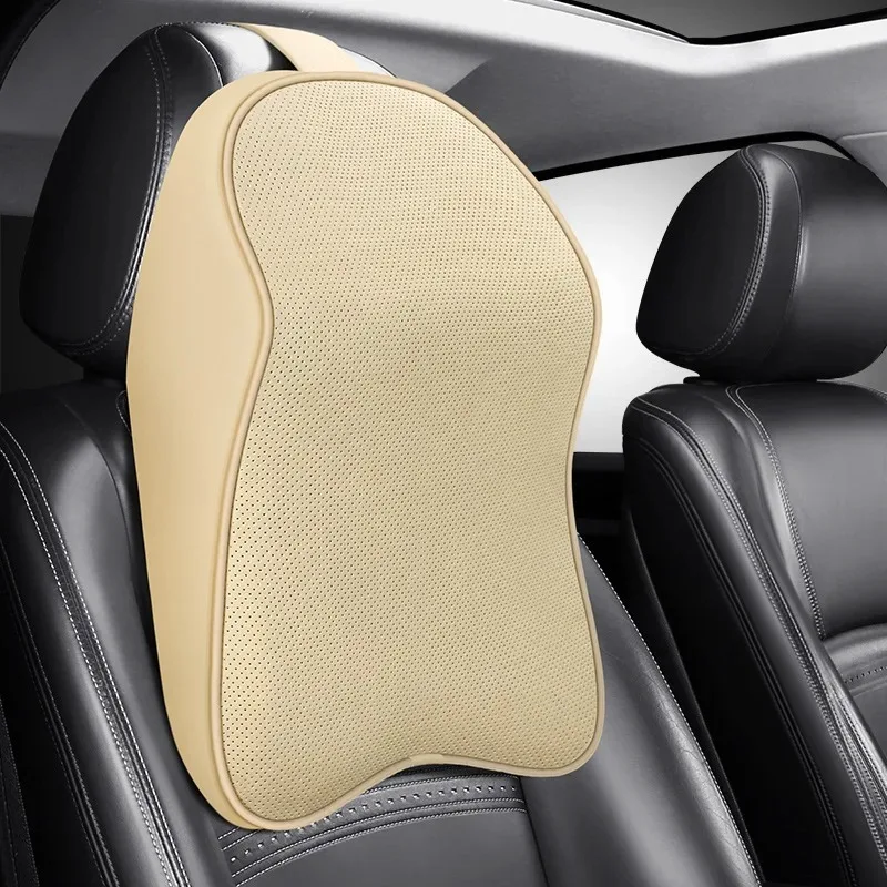 3D Nappa PU Leather Headrest Memory Foam Rest Pillow Headrest Car Neck Pillow Support for Car Pain Relief Travel Neck Support - view 5