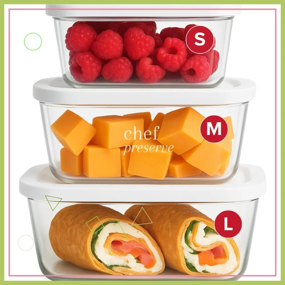 

3-Piece Glass Vacuum Seal Containers Set for Food Storage, Compatible with Handheld Sealer Machines, Small Medium Large Sizes