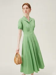 FSLE French Style Unique Design Lapel Women Long Dress 2024 Summer New Elegant Long Slim Green Blue Dress For Female 24FS12536