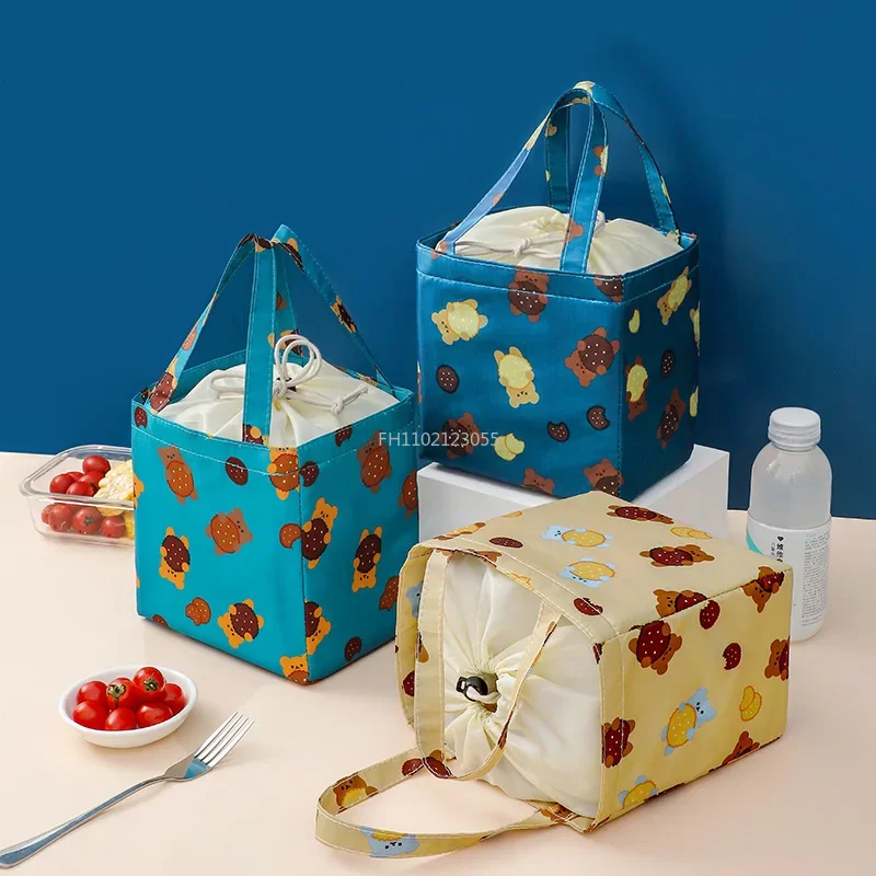 Drawstring Insulated Lunch Bag Thick Aluminium Foil Bento Box Cooler Handbags Picnic Dinner Container School Food Storage Bags