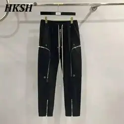 HKSH Spring Autumn New Multi Zipper Motorcycle Cargo Pants Casual Straight Men's Tide Dark Punk Overalls Zipper Design RO HK1380