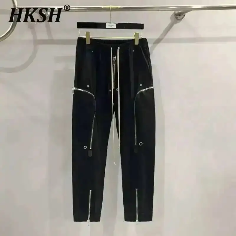 HKSH Wiosna Jesień Nowy Multi Zipper Motorcycle Cargo Pants Casual Straight Men's Tide Dark Punk Overalls Zipper Design RO HK1380