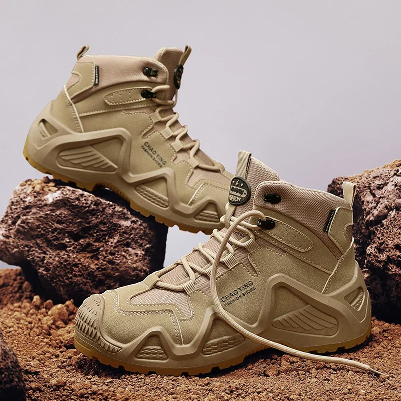 

New Men Lace-up Tooling Boots Classics Men's Outdoor for Waterproof Wear-resistant Hiking Shoes Male Thick Bottom Casual Shoes