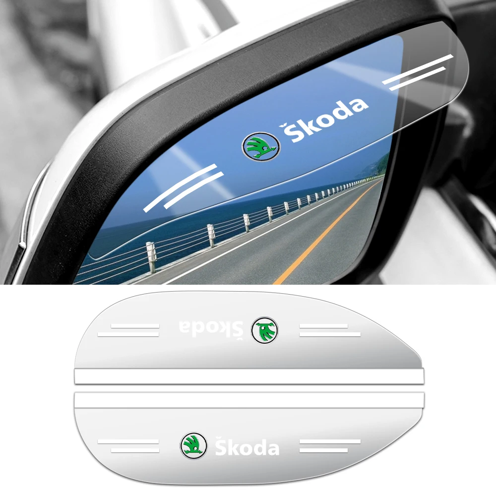 2Pcs Car Rearview Mirror Rain Eyebrow Sun Shade Protector Sticker For Skoda Octavia 2 3 A7 Fabia Rapid Superb Scala Kamiq Karoq