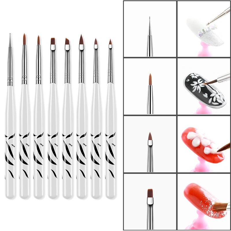 

8pcs Professional Zebra UV Gel Polish Liner Brush Pen Nail Art Acrylic 8 Sizes French Brushes Set Dotting Drawing Painting Salon