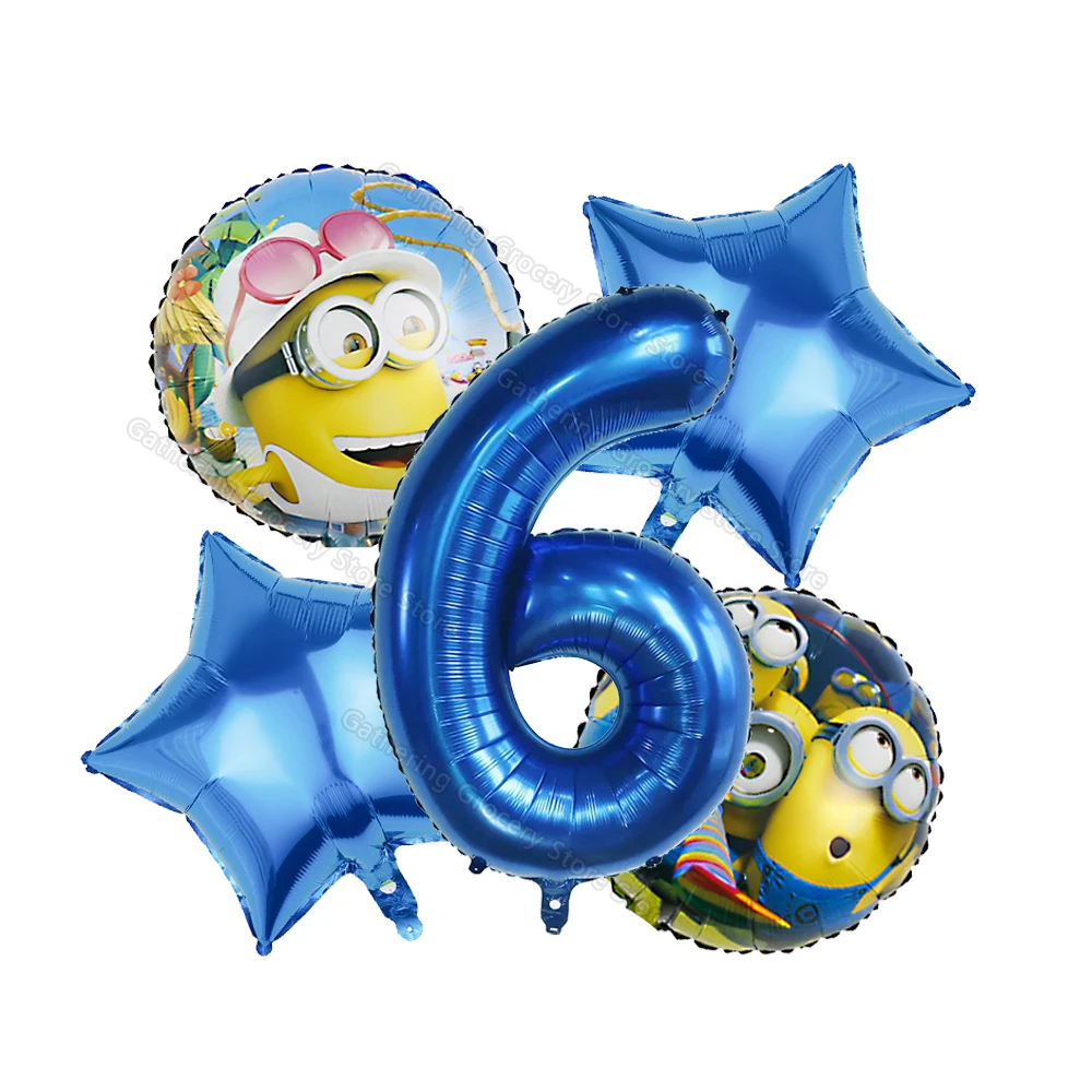 5Pcs  Minions 1-9th 1 Year Old 32in Number Foil Ballon Globos Party Supplies Anniversary Toy Gift Party Decor 18in Round Ballon