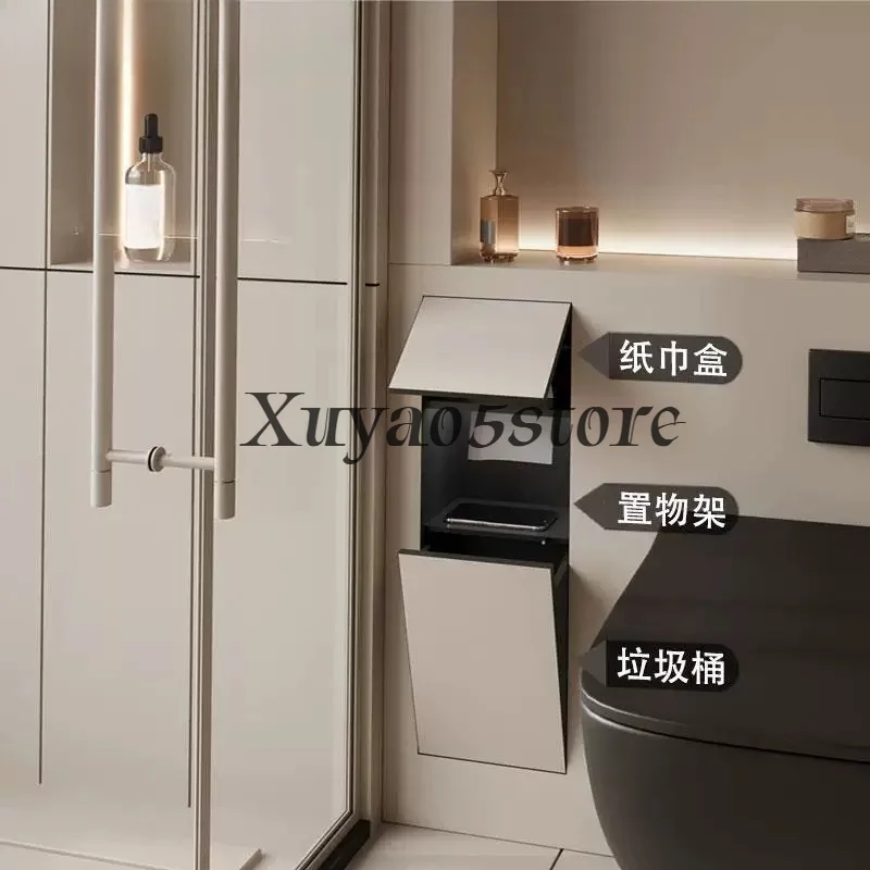 Concealed Stainless Steel Toilet Trash Can Niche Embedded Paper Towel Toilet Brush Shelf Metal Locker