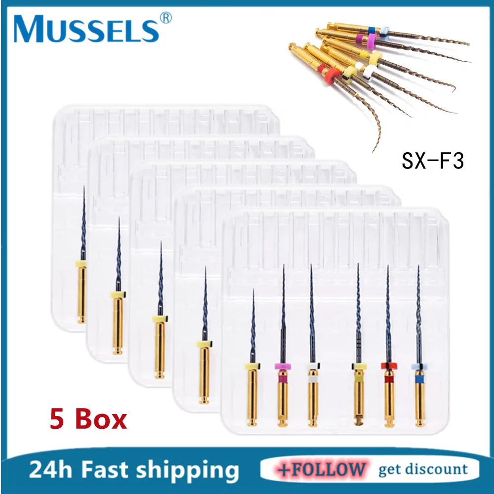 

5Box Dental Heat Activated Canal Root Files SX-F3 Endo Rotary Super File Golden Endodontic Files Dentistry Nickel Titainium Tool