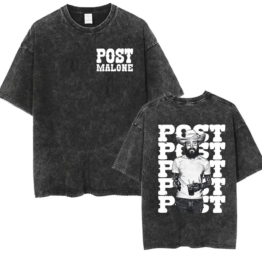 P-Posts M-Malones The F-1 Trillion Tour 2024 Print T-Shirt Men Women Fashion Vintage Washed Oversized T-shirts Hip Hop Clothing