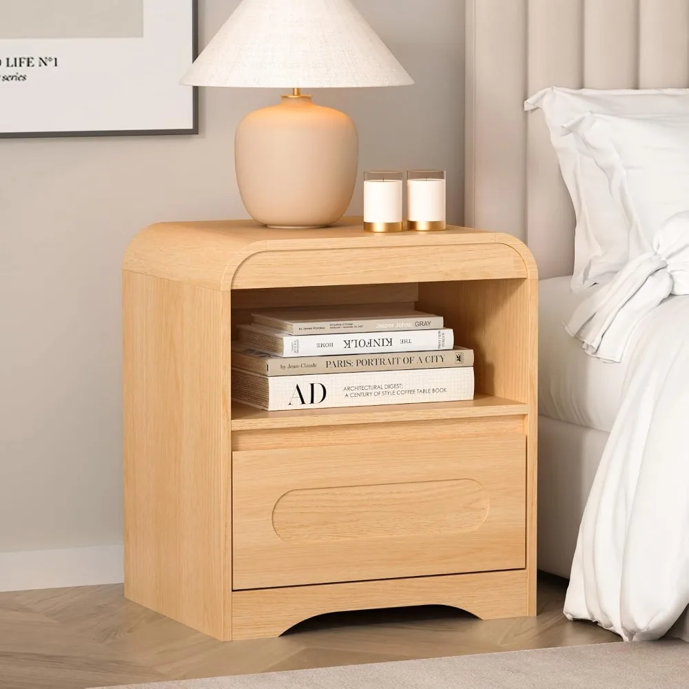 

Night Stand Nightstand with Drawer Storage Curved Bed Side Table End Table Large Modern Wide Bedside Stand Tall Night Stands